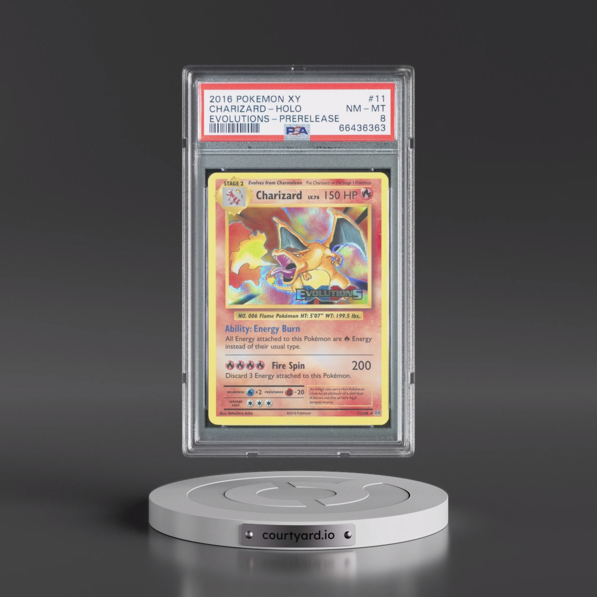 2016 Pokémon XY Evolutions #11 Charizard - Holo Prerelease (PSA 8 NM-MT)