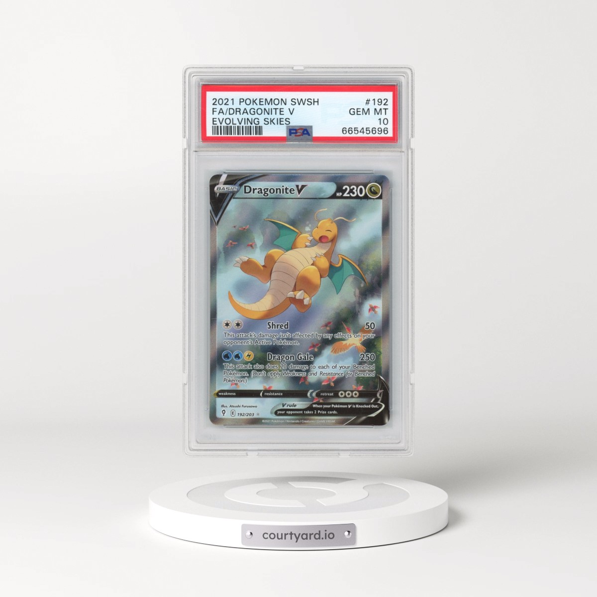 2021 Pokémon Sword & Shield Evolving Skies #192 Dragonite V - Holo Full Art (PSA 10 GEM MINT)