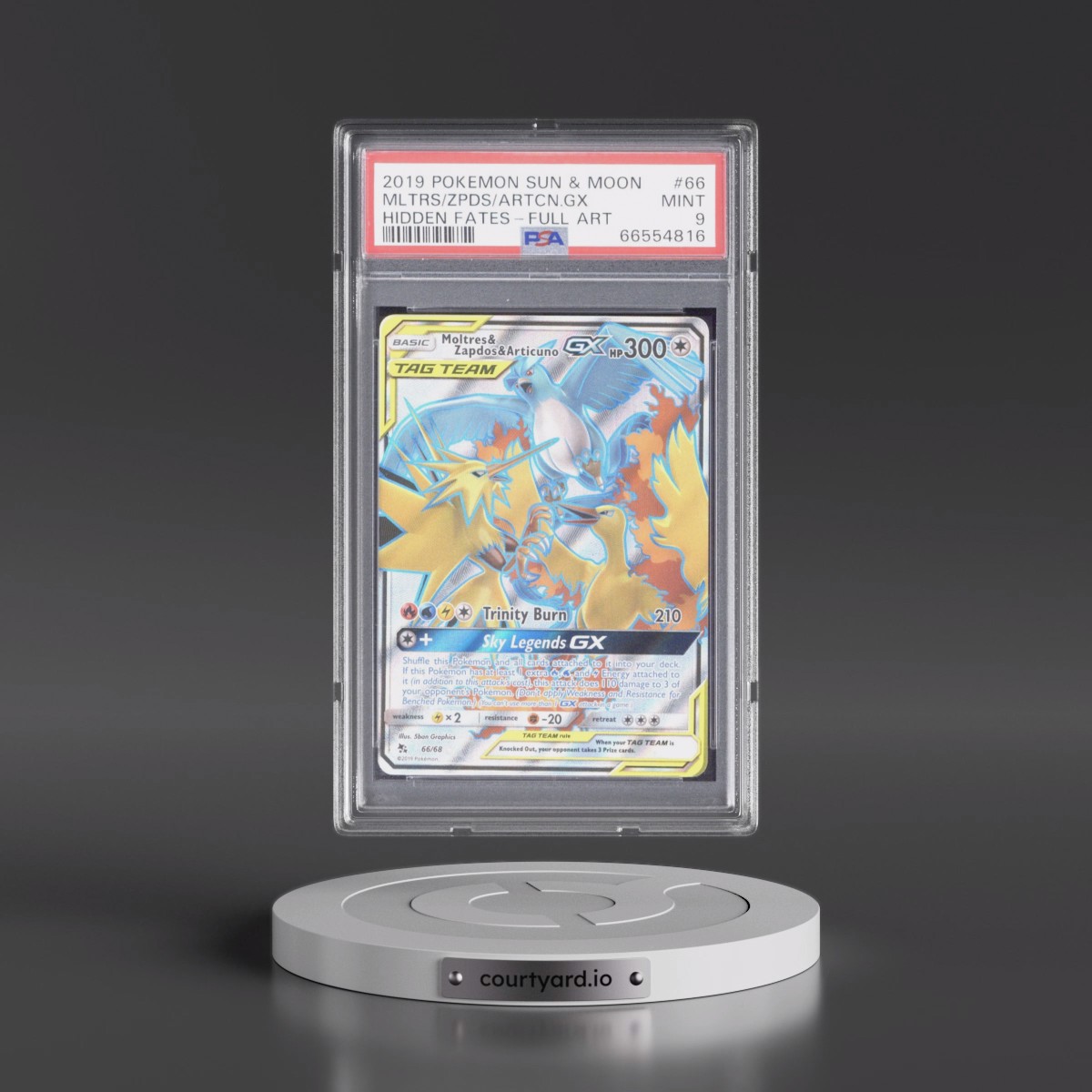 2019 Pokémon Sun & Moon Hidden Fates #66 Moltres & Zapdos & Articuno GX - Holo Full Art (PSA 9 MINT)