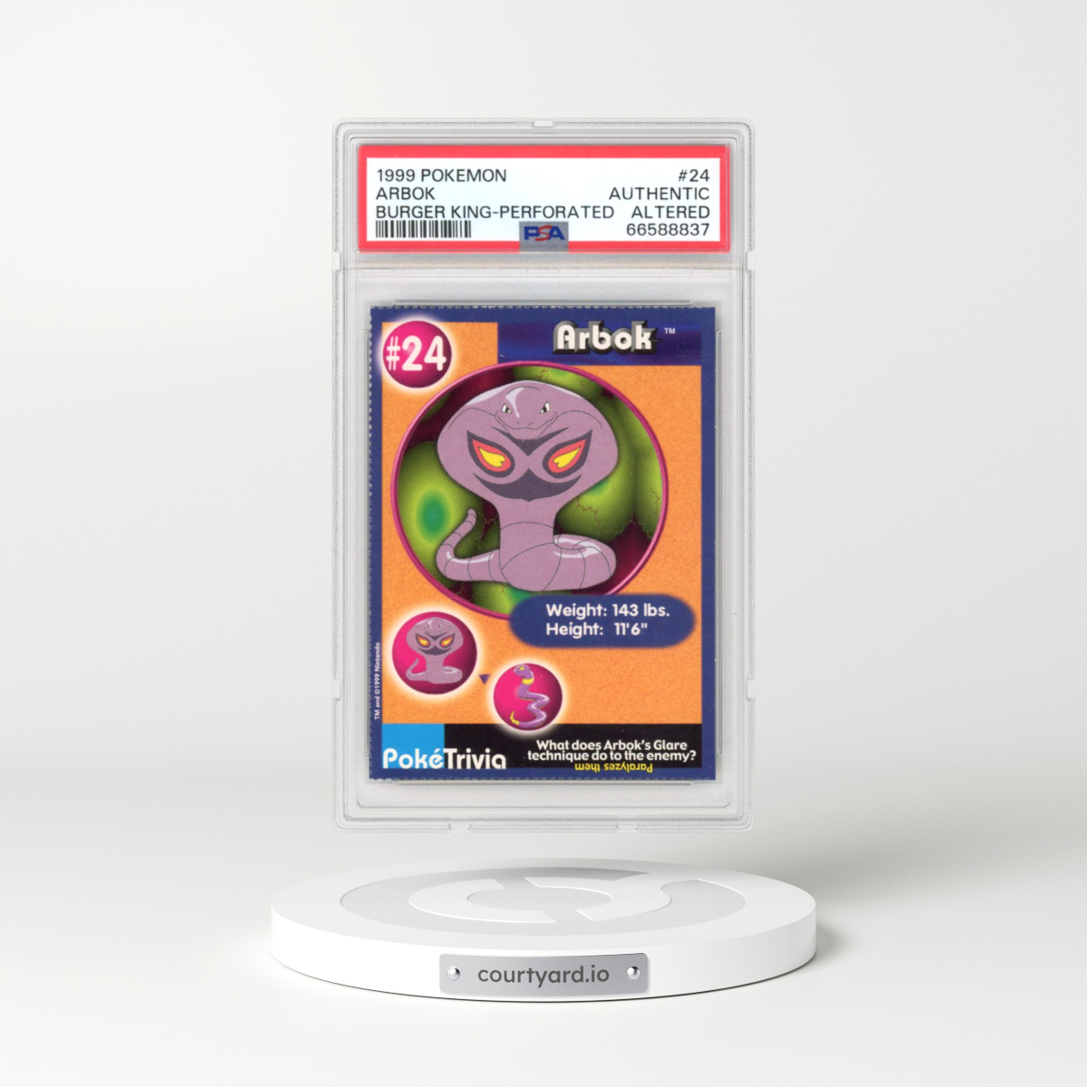 1999 Pokémon Burger King #24 Arbok - Perforated (PSA AUTHENTIC)