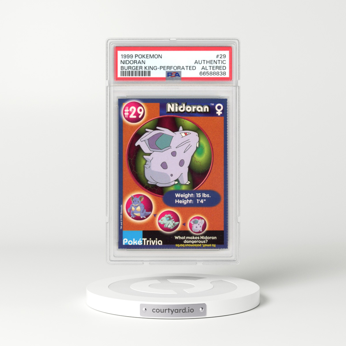 1999 Pokémon Burger King #29 Nidoran - Perforated (PSA AUTHENTIC)