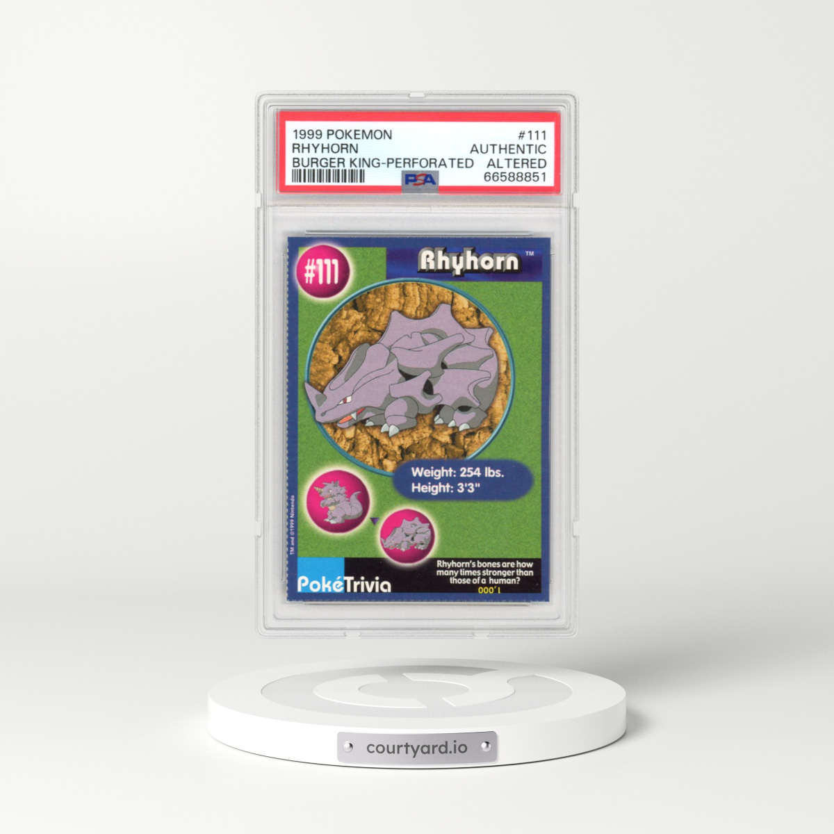 1999 Pokémon Burger King #111 Rhyhorn - Perforated (PSA AUTHENTIC)