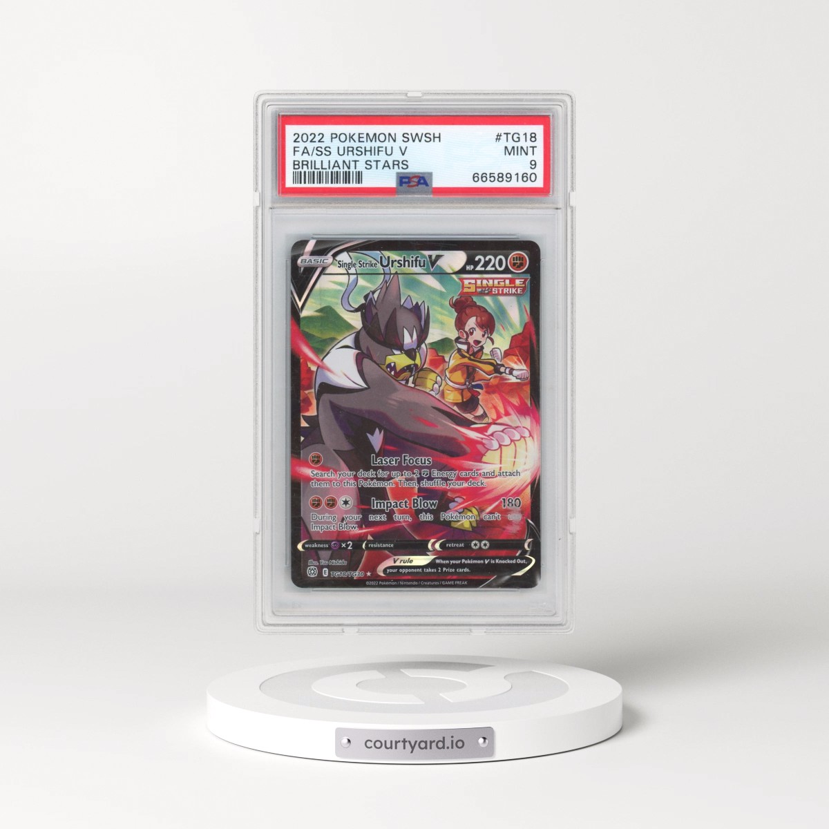 2022 Pokémon Sword & Shield Brilliant Stars #TG18 Single Strike Urshifu V - Holo Full Art (PSA 9 MINT)