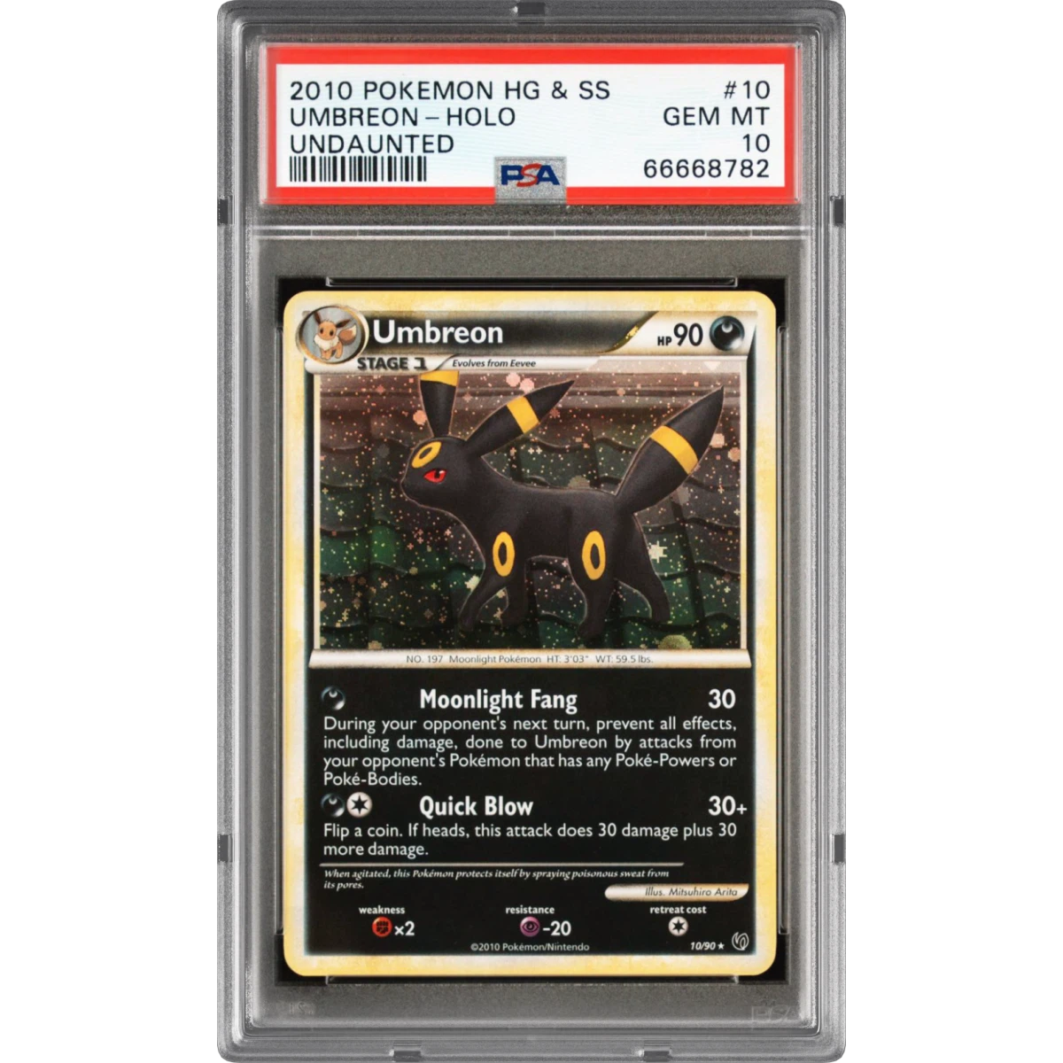 2010 Pokémon Heartgold & Soulsilver Undaunted #10 Umbreon - Holo (PSA 10 GEM MINT)
