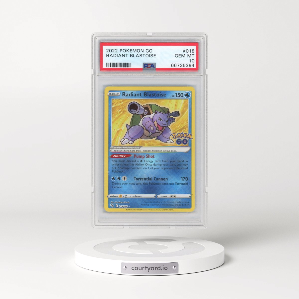 2022 Pokémon Go #018 Radiant Blastoise - Holo (PSA 10 GEM MINT)