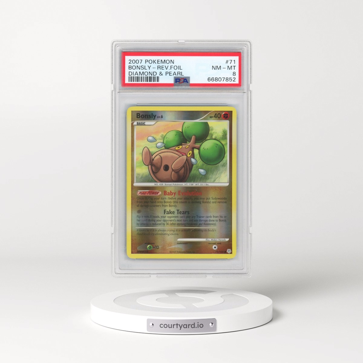 2007 Pokémon Diamond & Pearl #71 Bonsly - Reverse Foil (PSA 8 NM-MT)