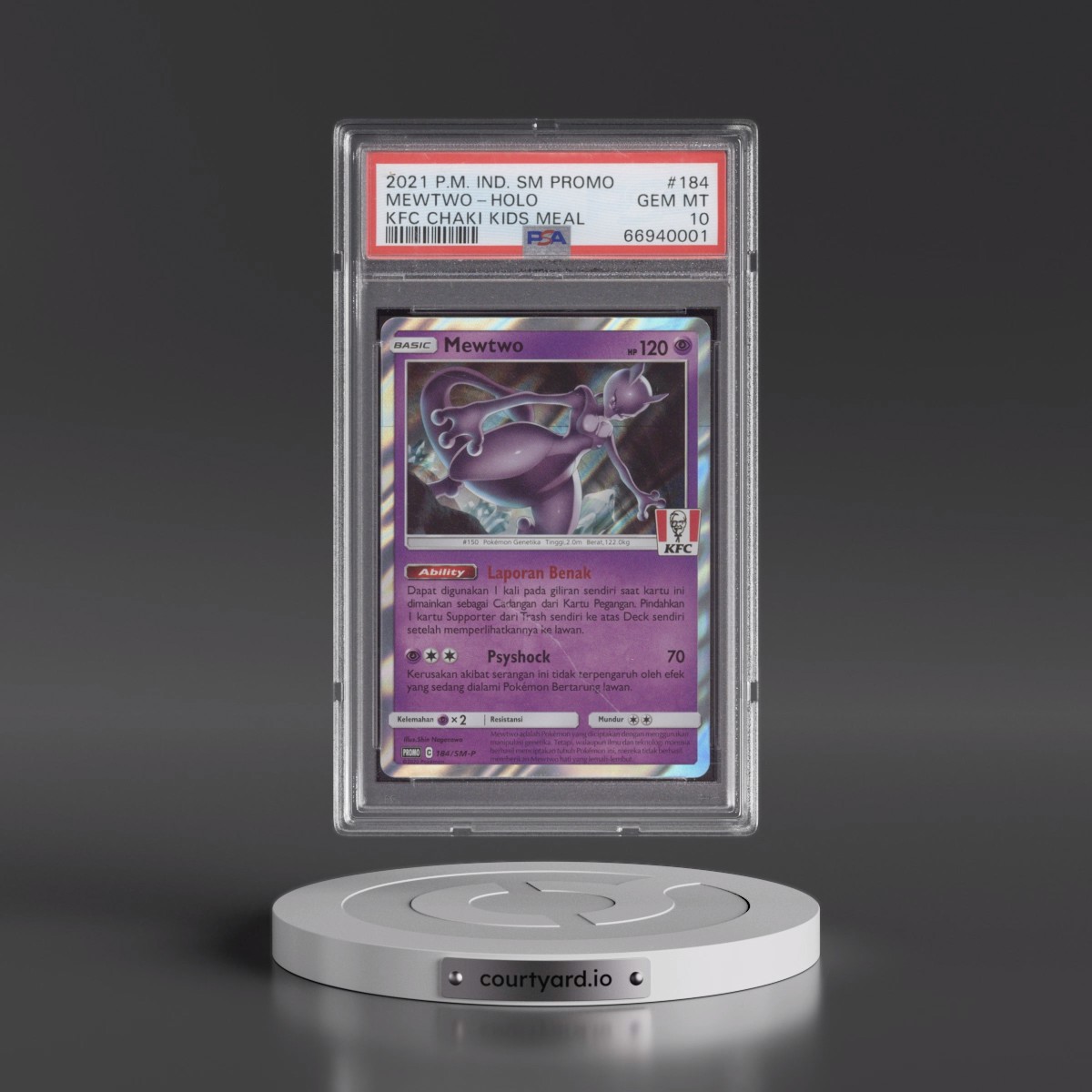 2021 Pokémon SM Promo #184 Mewtwo - Holo Kfc Chaki Kids Meal (PSA 10 GEM MINT)