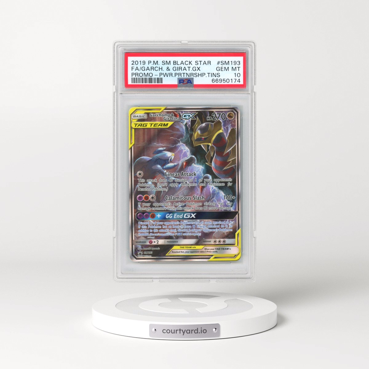 2019 Pokémon SM Black Star Promo #SM193 Garchomp & Giratina GX - Holo Full Art Power Partnership Tins (PSA 10 GEM MINT)