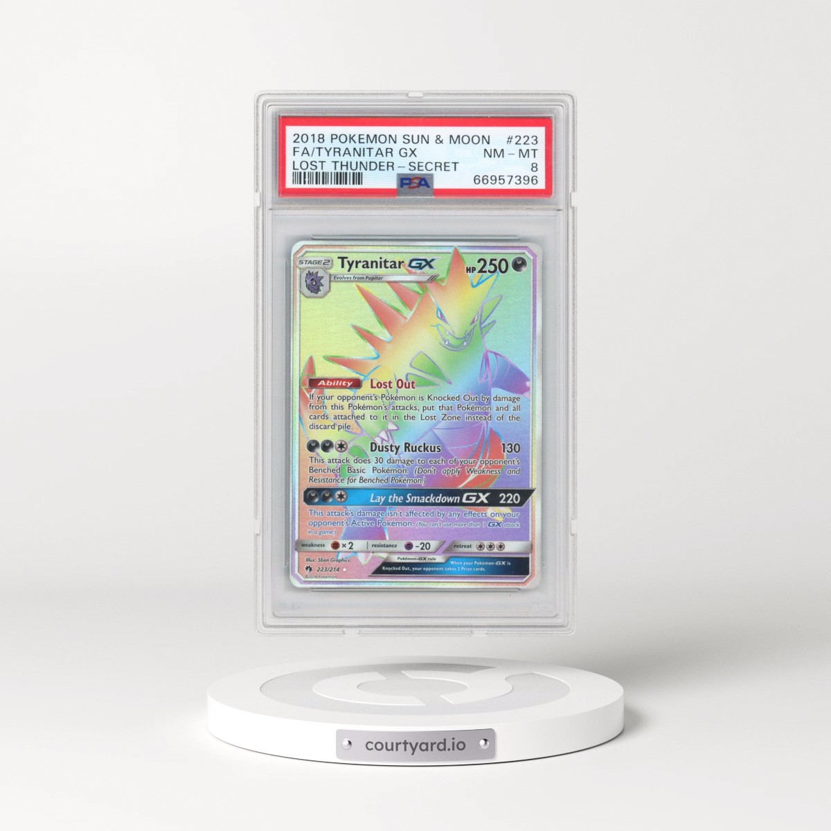 2018 Pokémon Sun & Moon Lost Thunder #223 Tyranitar GX - Holo Full Art Secret (PSA 8 NM-MT)