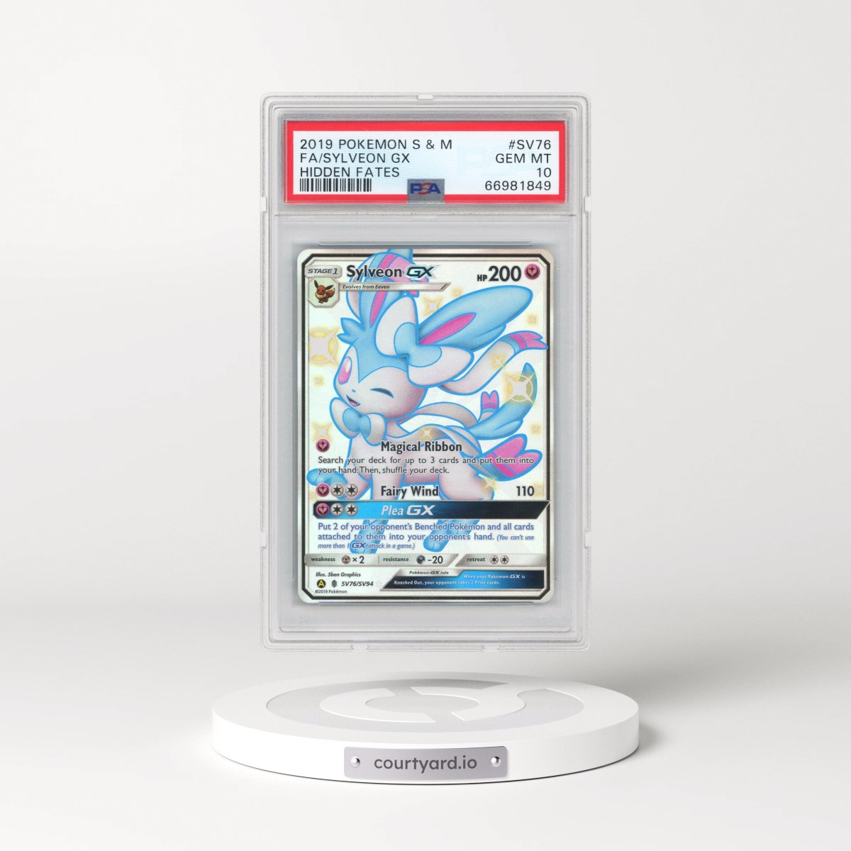 2019 Pokémon Sun & Moon Hidden Fates #SV76 Sylveon GX - Holo Full Art (PSA 10 GEM MINT)
