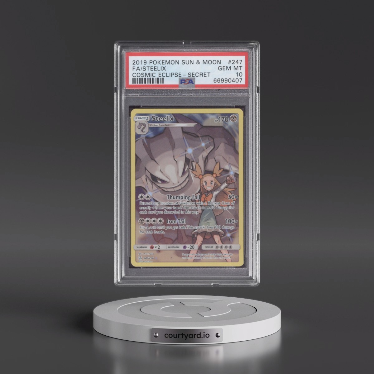2019 Pokémon Sun & Moon Cosmic Eclipse #247 Steelix - Full Art Secret (PSA 10 GEM MINT)