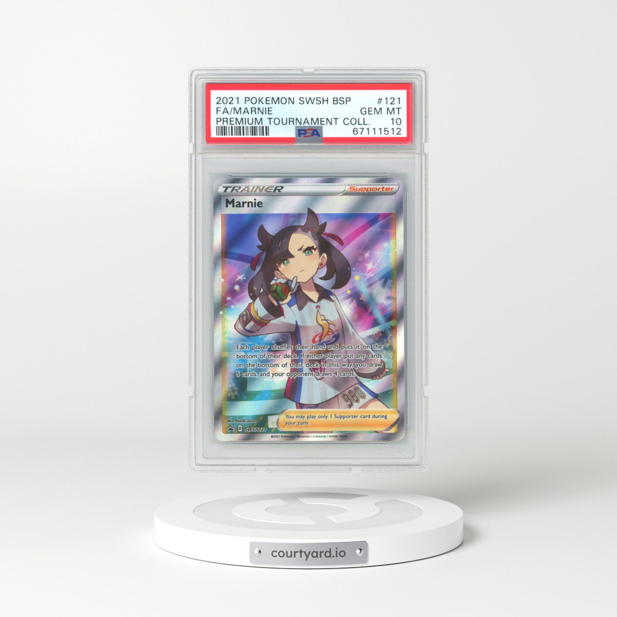 2021 Sword & Shield Promos #121 Marnie - Full Art Holo (PSA 10 GEM MINT)