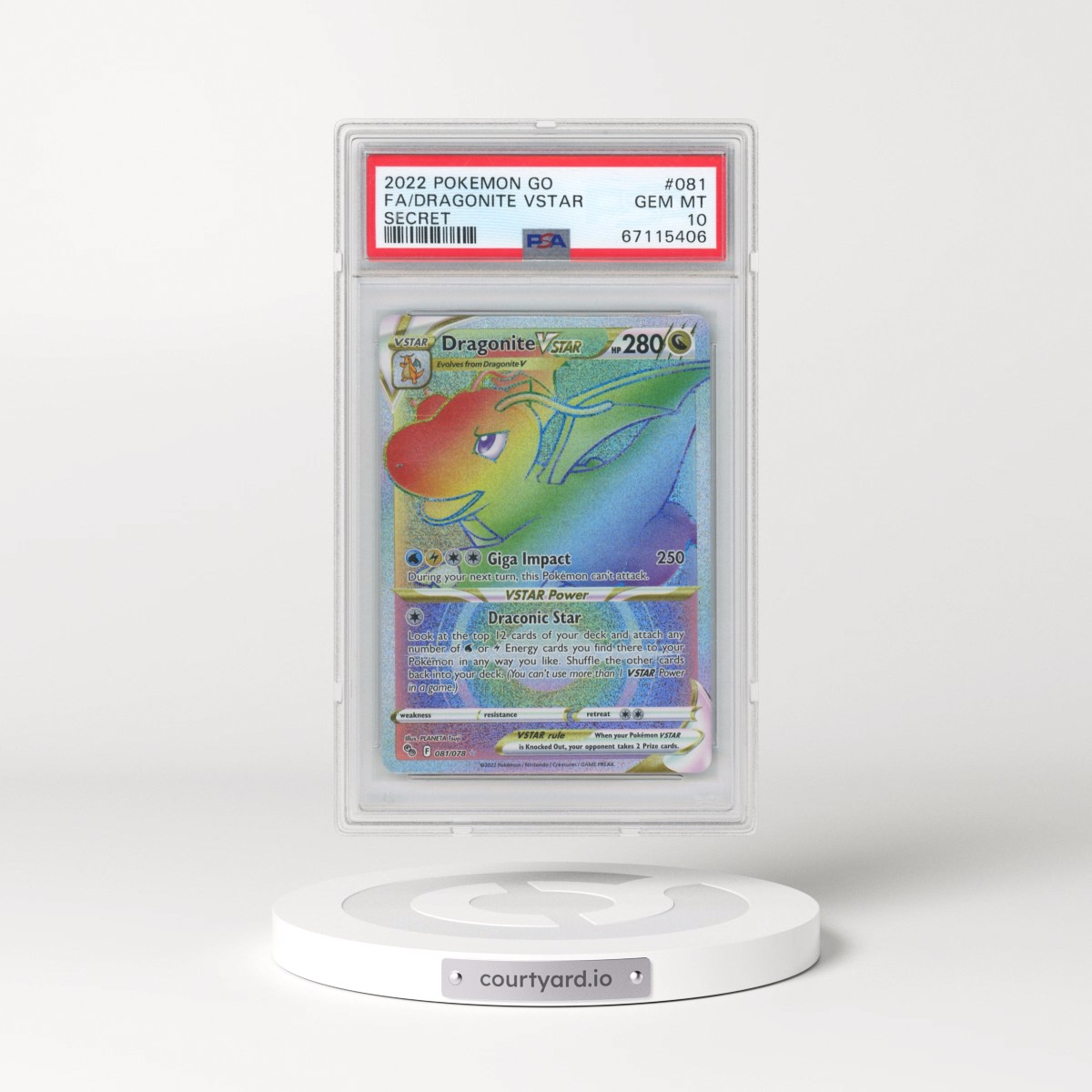 2022 Pokémon Go #081 Dragonite Vstar - Full Art Secret (PSA 10 GEM MINT)