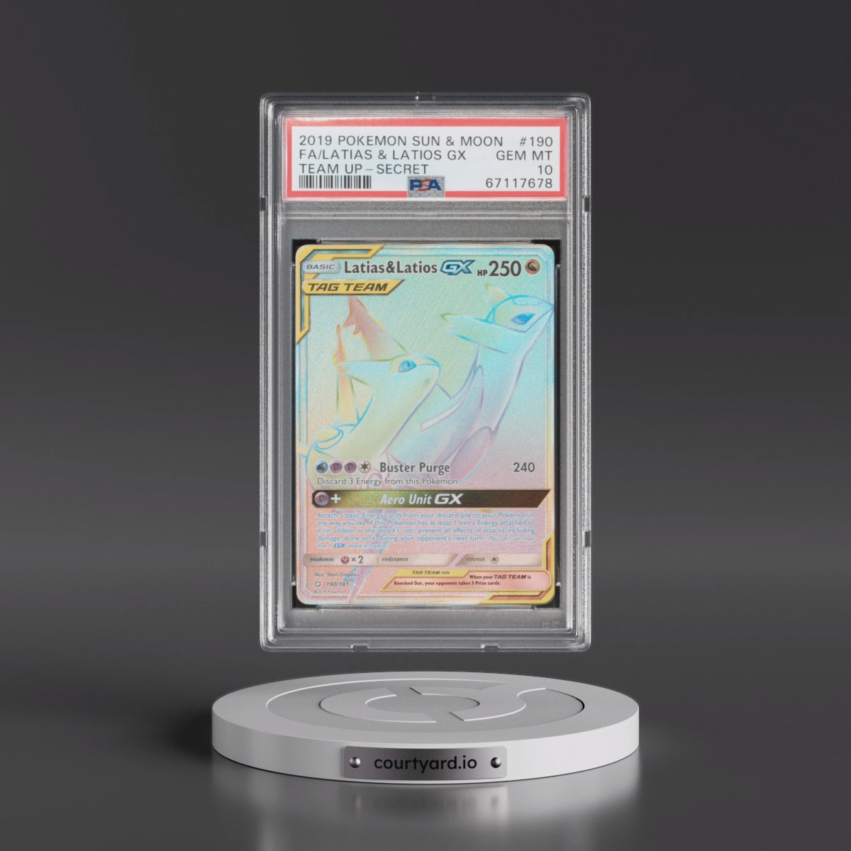 2019 Pokémon Sun & Moon Team Up Latias & Latios GX - Holo Full Art Secret #190 PSA 10