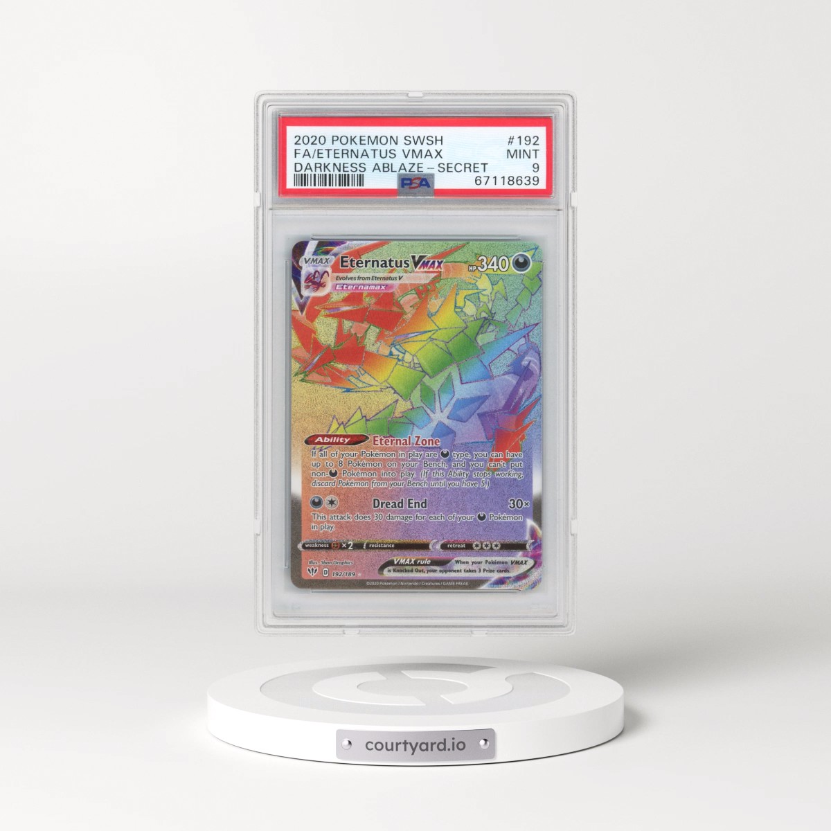 2020 Pokémon Sword & Shield Darkness Ablaze #192 Eternatus Vmax - Full Art Secret (PSA 9 MINT)