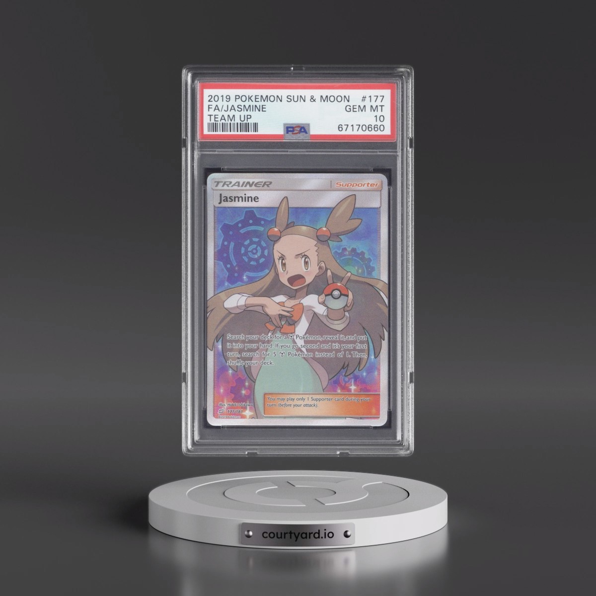 2019 Pokémon Sun & Moon Team Up Jasmine - Full Art #177 PSA 10