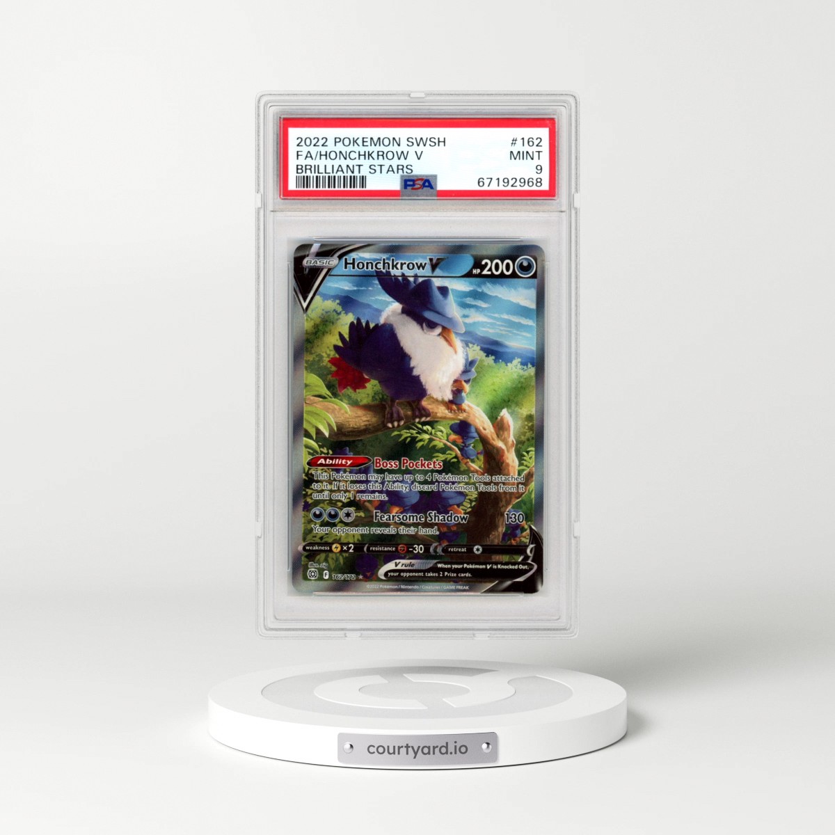 2022 Pokémon Sword & Shield Brilliant Stars #162 Honchkrow V - Holo Full Art (PSA 9 MINT)