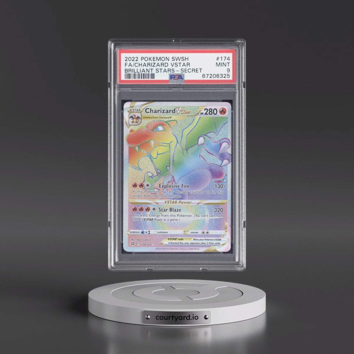 2022 Pokémon Sword & Shield Brilliant Stars #174 Charizard Vstar - Full Art Secret (PSA 9 MINT)