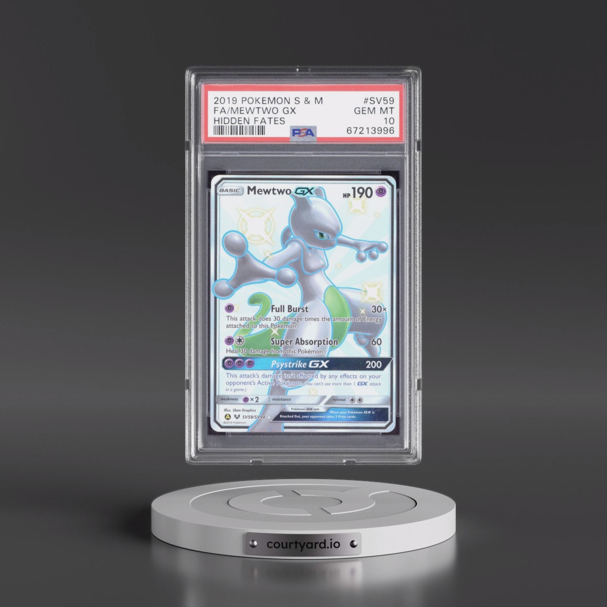 2019 Pokémon Sun & Moon Hidden Fates #SV59 Mewtwo GX - Holo Full Art (PSA 10 GEM MINT)
