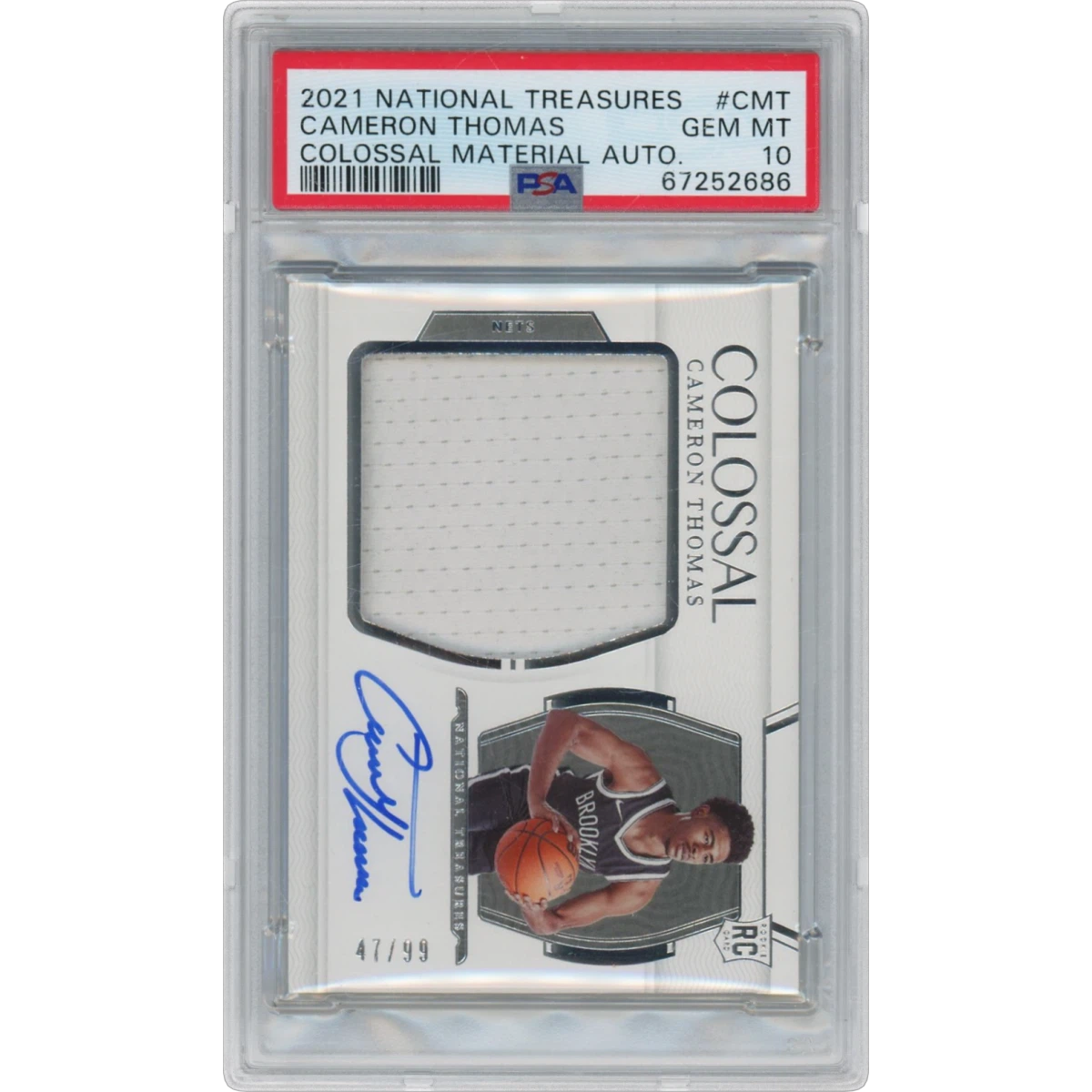2021 Panini National Treasures Colossal Material Autographs #CMT Cameron Thomas, PSA 10