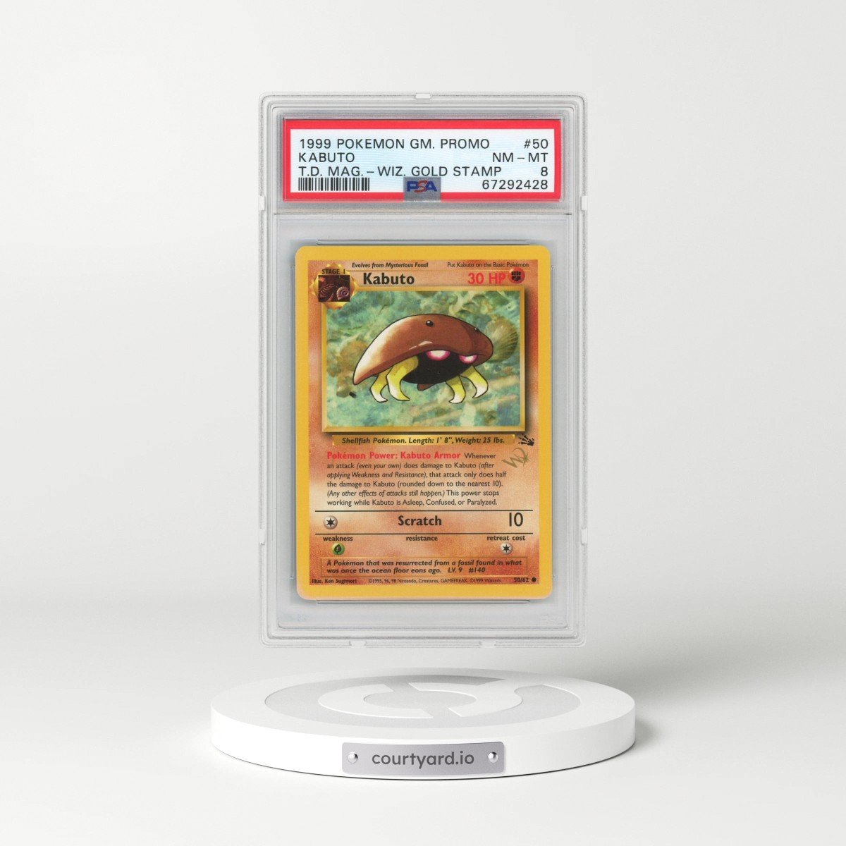 1999 Pokémon Game Promo #50 Kabuto - Top Deck Magazine w/Wizards Gold Stamp (PSA 8 NM-MT)