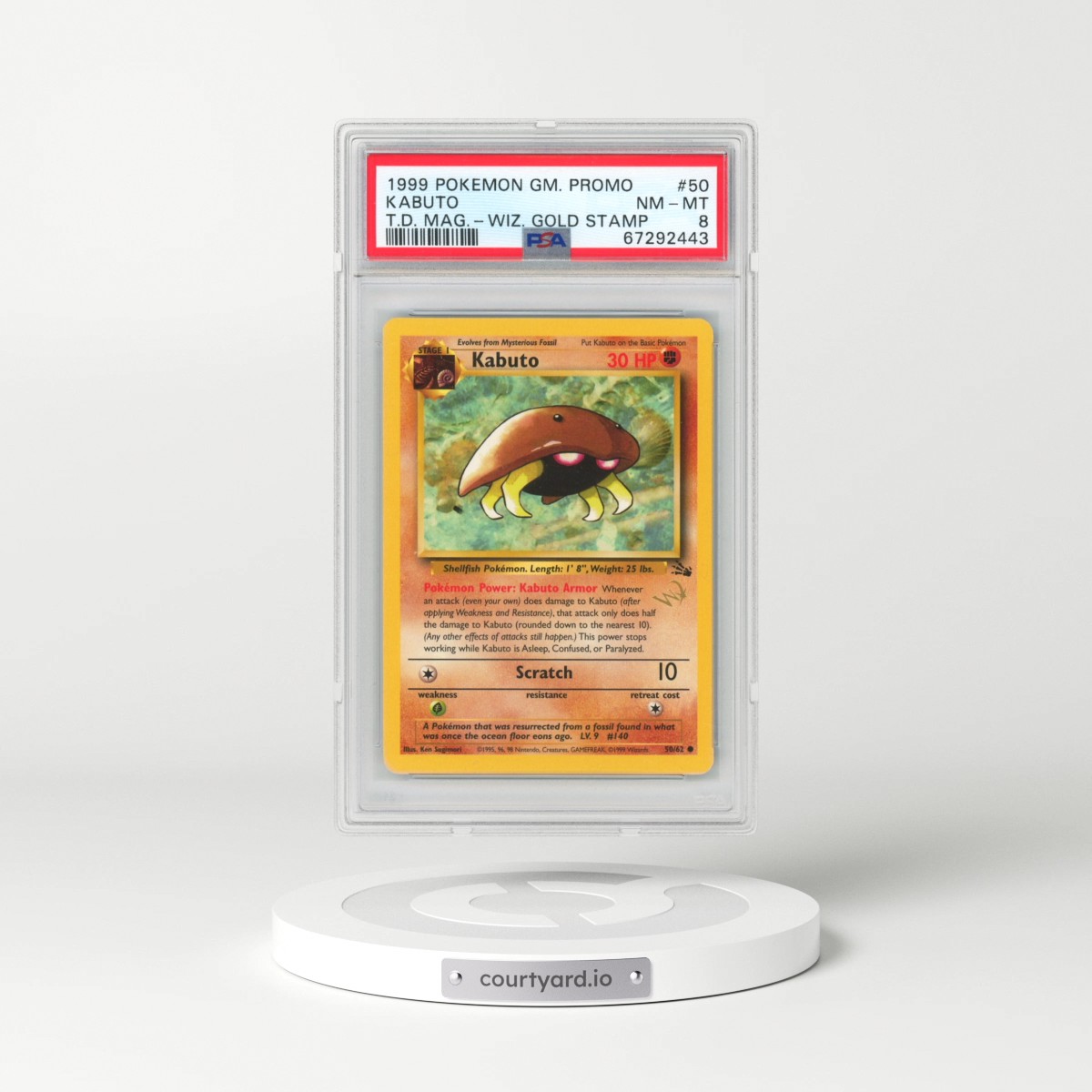 1999 Pokémon Game Promo #50 Kabuto - Top Deck Magazine w/Wizards Gold Stamp (PSA 8 NM-MT)