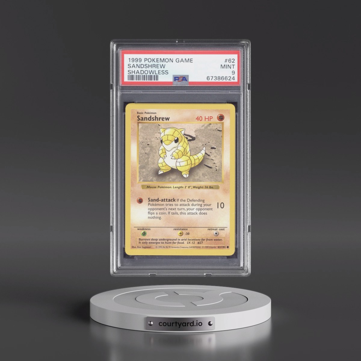 1999 Pokémon Game #62 Sandshrew - Shadowless (PSA 9 MINT)