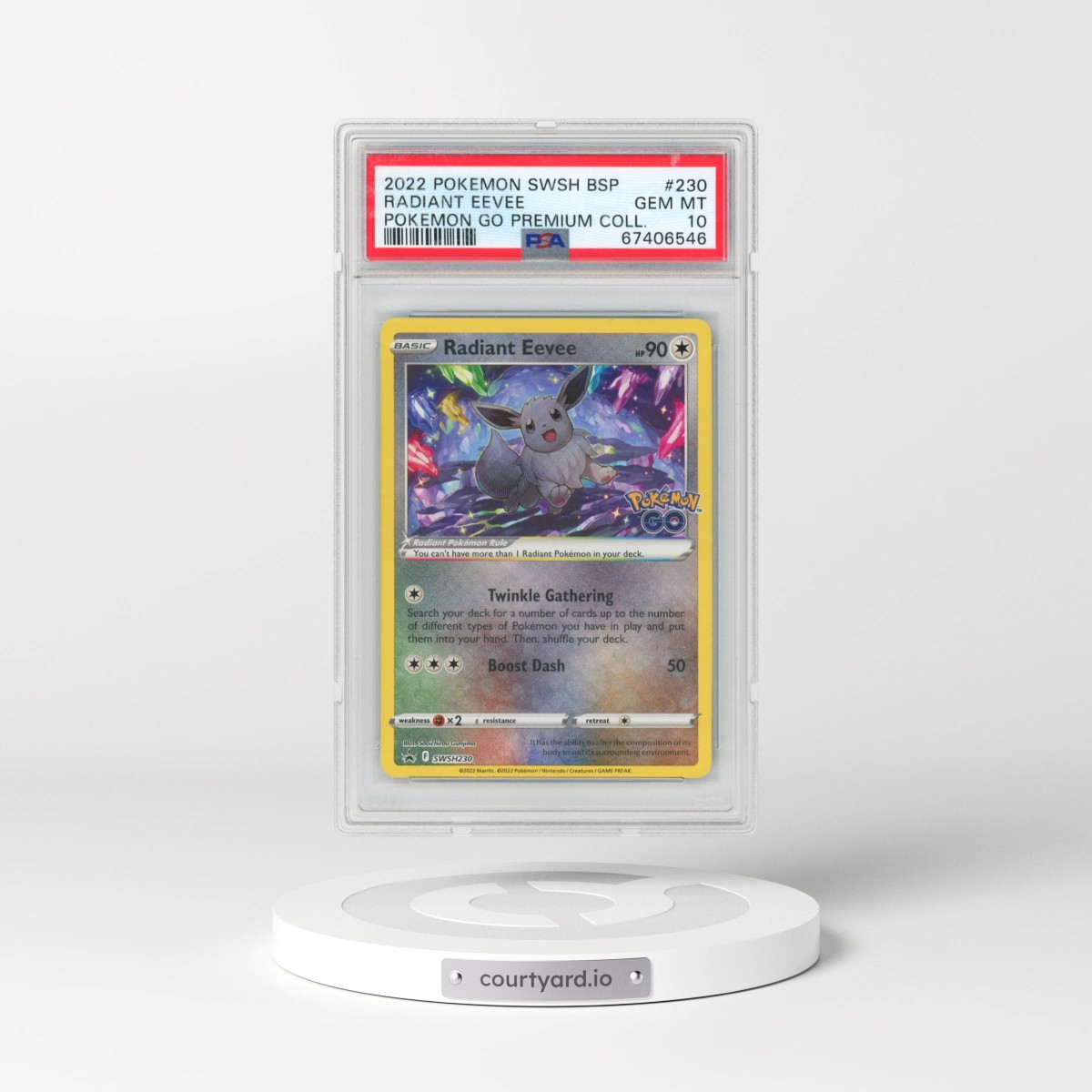 2022 Pokémon Swsh Black Star Promo #230 Radiant Eevee - Holo Pokemon Go Premium Collection Radiant Eevee (PSA 10 GEM MINT)