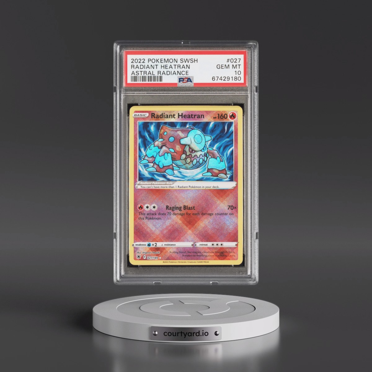 2022 Pokémon Sword & Shield Astral Radiance #027 Radiant Heatran - Holo (PSA 10 GEM MINT)