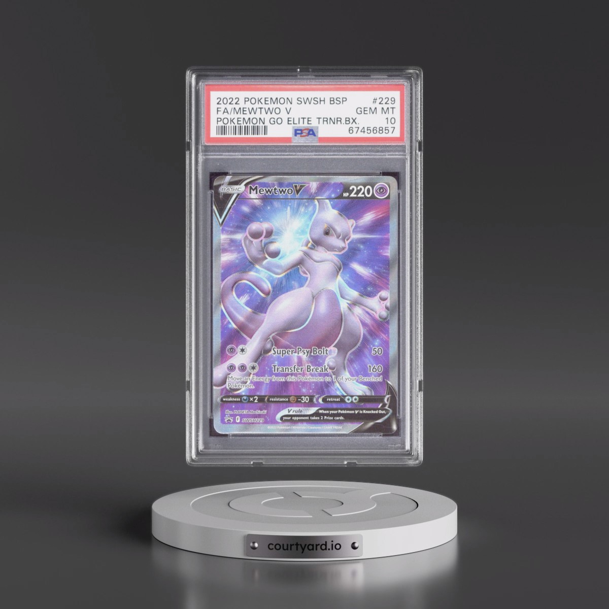 2022 Pokémon Swsh Black Star Promo #229 Mewtwo V - Holo Full Art Pokemon Go Elite Trainer Box (PSA 10 GEM MINT)