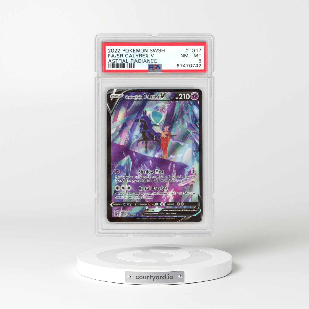 2022 Astral Radiance #TG17 Shadow Rider Calyrex V - Holo Character Rare (PSA 8 NM-MT)