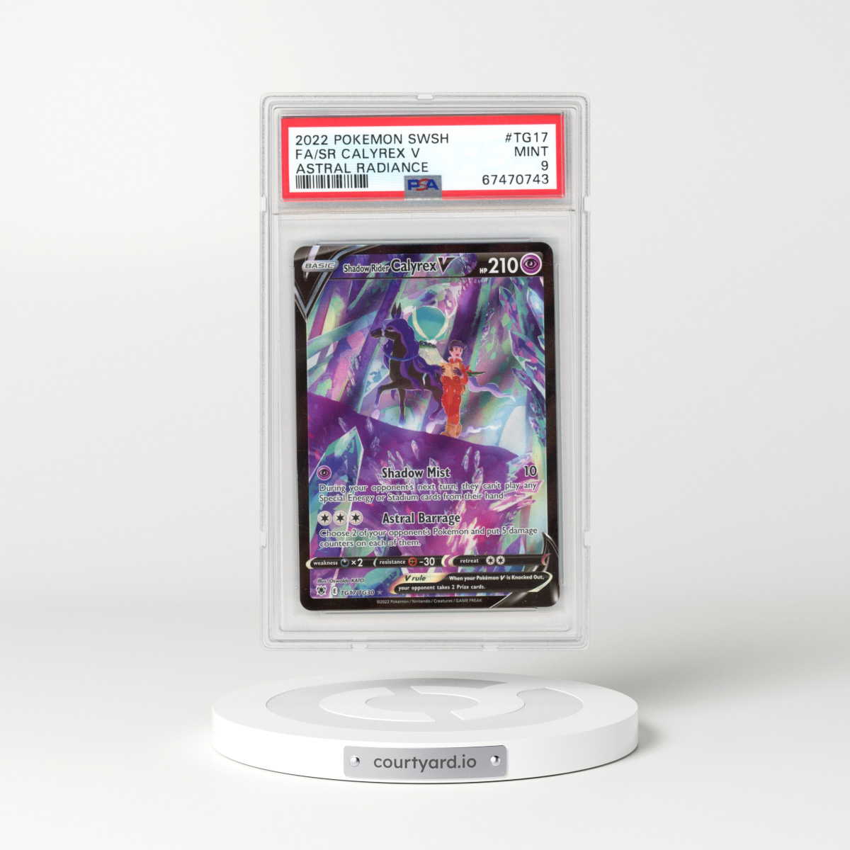 2022 Astral Radiance #TG17 Shadow Rider Calyrex V - Holo Character Rare (PSA 9 MINT)