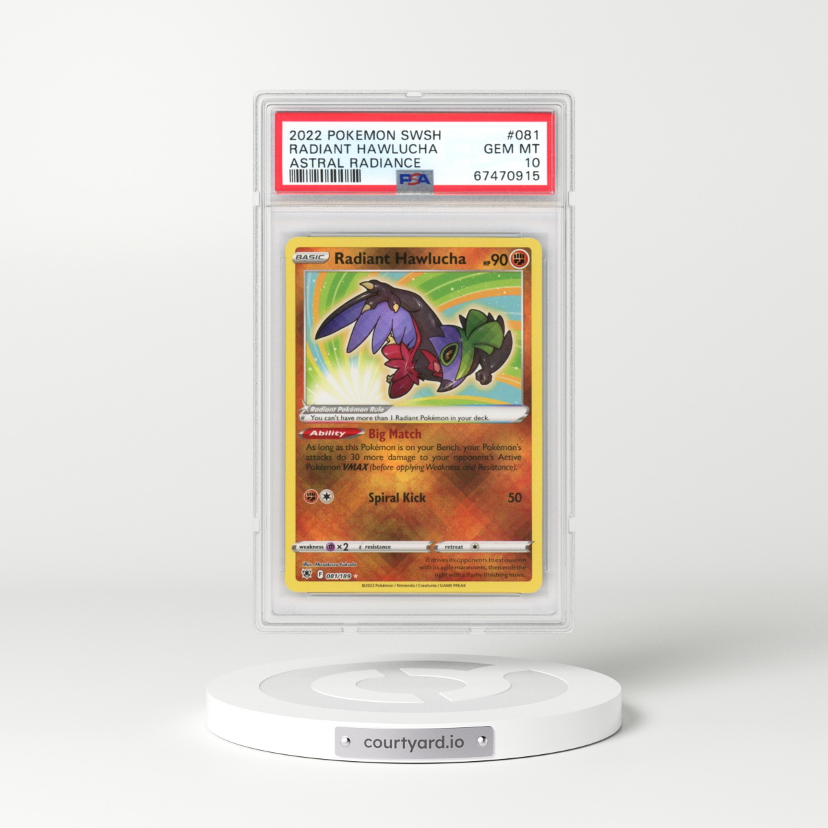 2022 Astral Radiance #081 Radiant Hawlucha - Holo (PSA 10 GEM MINT)
