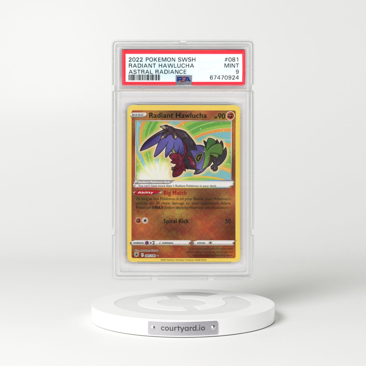 2022 Astral Radiance #081 Radiant Hawlucha - Holo (PSA 9 MINT)