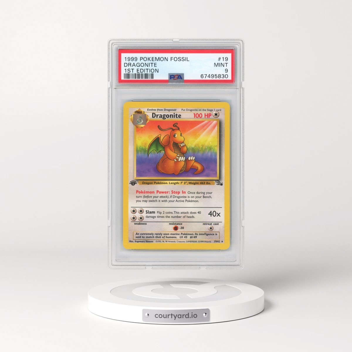 1999 Pokémon Fossil #19 Dragonite - 1st Edition (PSA 9 MINT)