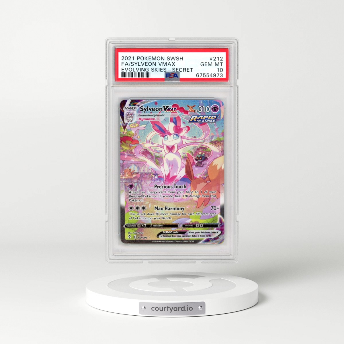 2021 Pokémon Sword & Shield Evolving Skies #212 Sylveon Vmax - Full Art Secret (PSA 10 GEM MINT)