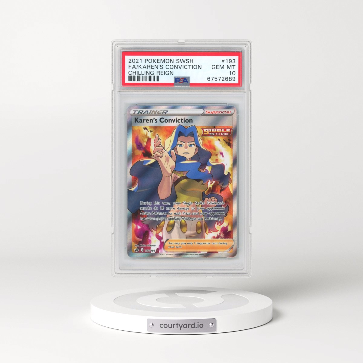 2021 Pokémon Sword & Shield Chilling Reign #193 Karen's Conviction - Full Art (PSA 10 GEM MINT)