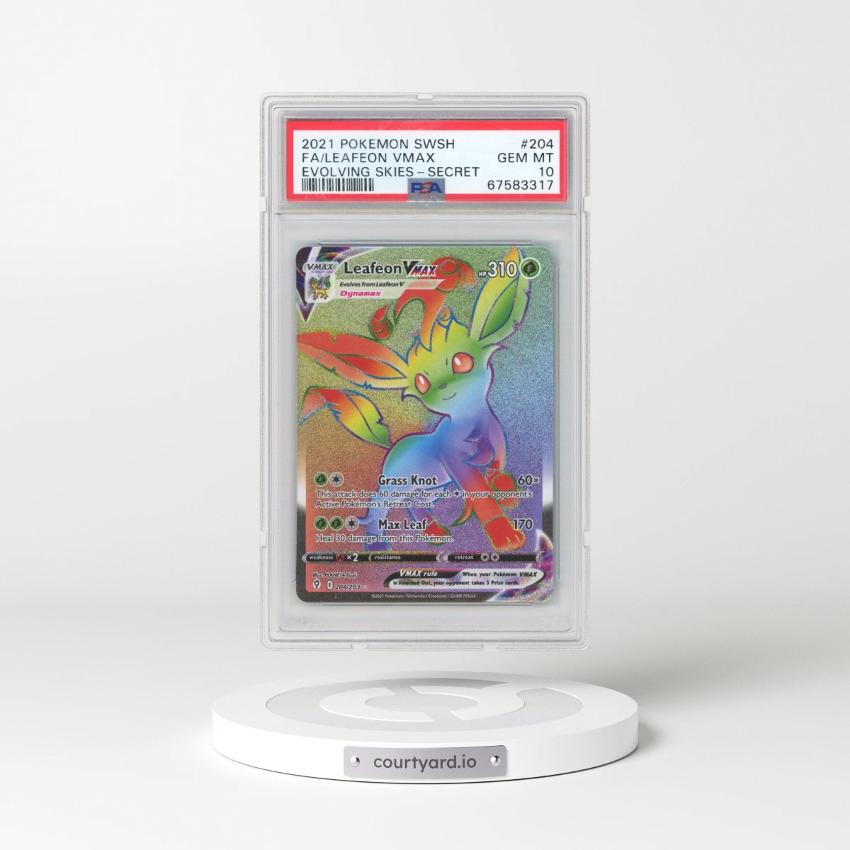 2021 Pokémon Sword & Shield Evolving Skies #204 Leafeon Vmax - Full Art Secret (PSA 10 GEM MINT)