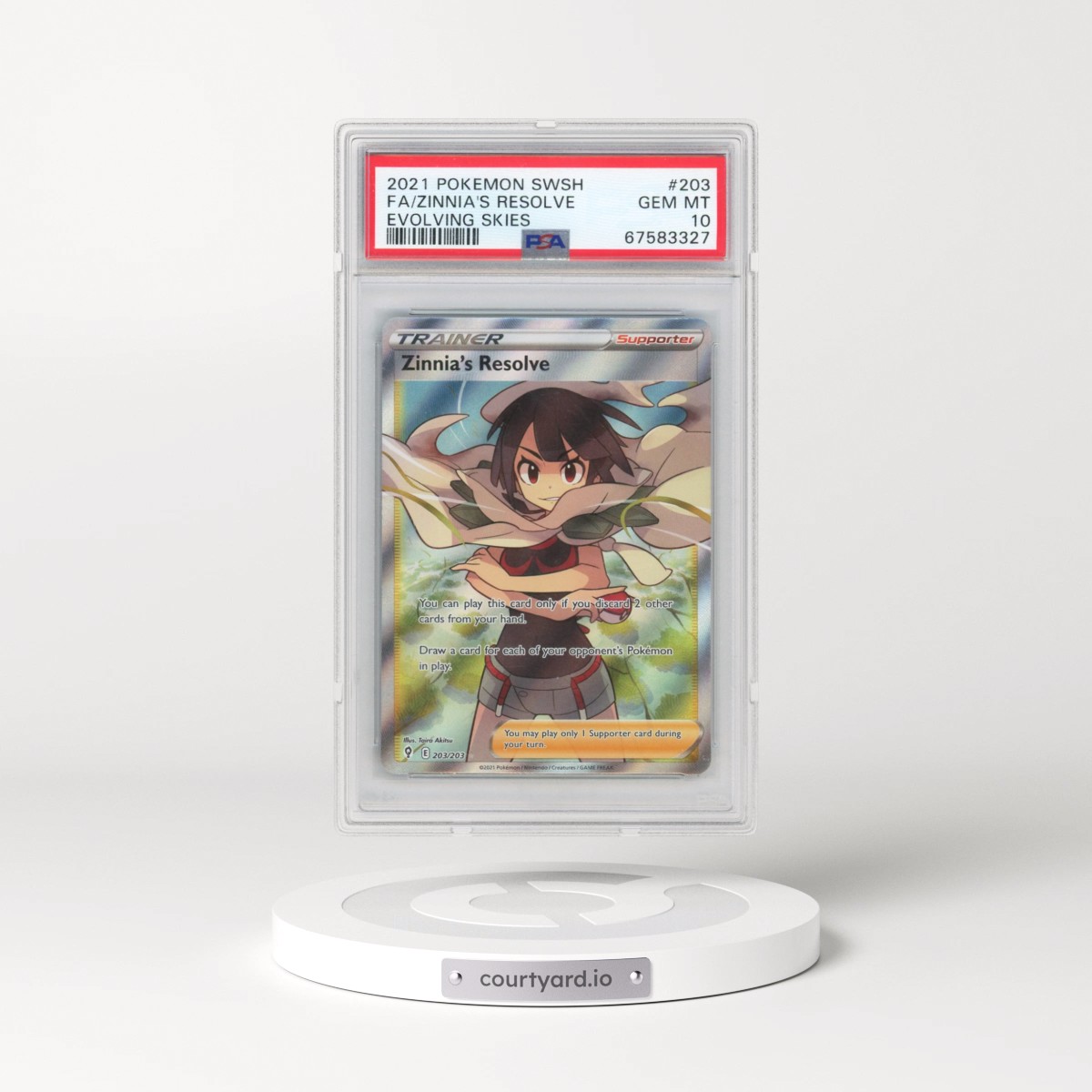 2021 Pokémon Sword & Shield Evolving Skies #203 Zinnia's Resolve - Full Art (PSA 10 GEM MINT)