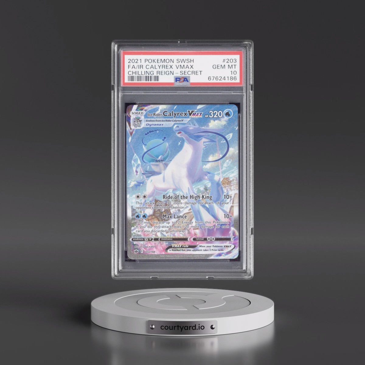 2021 Pokémon Sword & Shield Chilling Reign #203 Ice Rider Calyrex Vmax - Full Art Secret (PSA 10 GEM MINT)