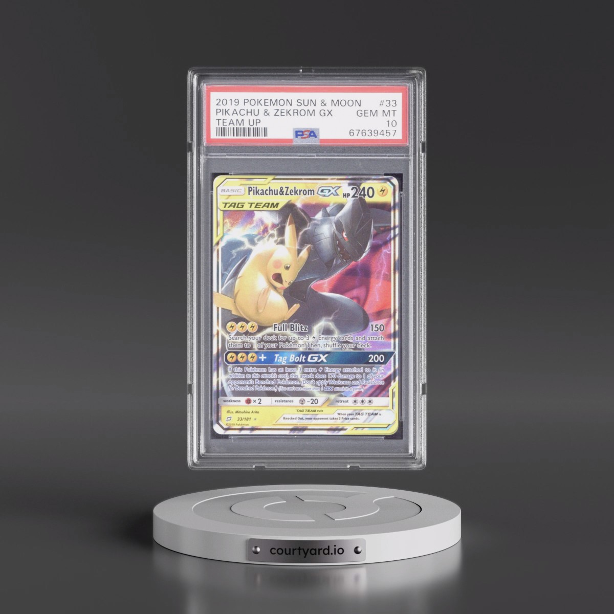 2019 Pokémon Sun & Moon Team Up #33 Pikachu & Zekrom GX - Holo (PSA 10 GEM MINT)