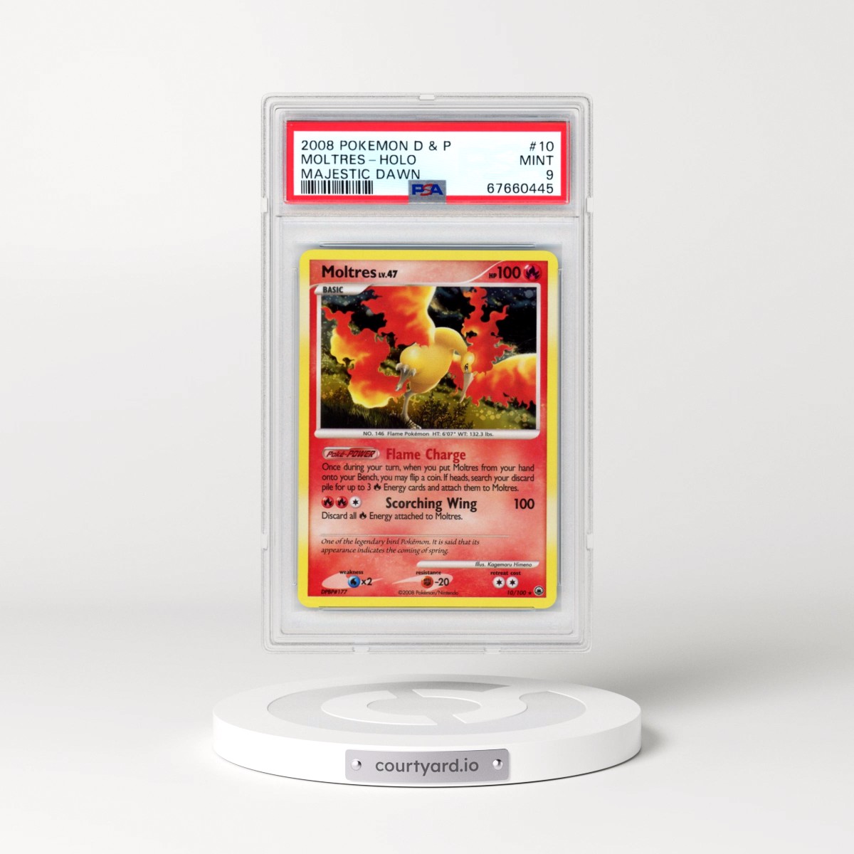 2008 Pokémon Diamond & Pearl Majestic Dawn #10 Moltres - Holo (PSA 9 MINT)