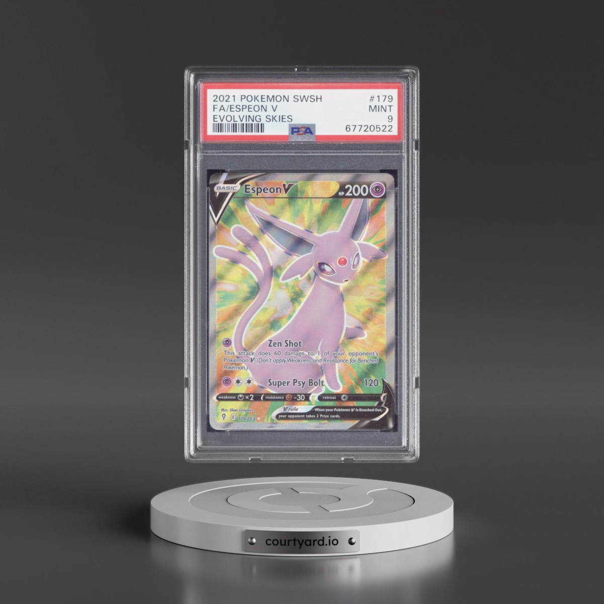 2021 Pokémon Sword & Shield Evolving Skies #179 Espeon V - Holo Full Art (PSA 9 MINT)