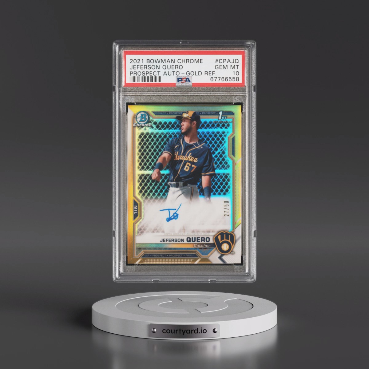 2021 Bowman Chrome Prospect Autographs Jeferson Quero - Gold Refractor #CPAJQ PSA 10
