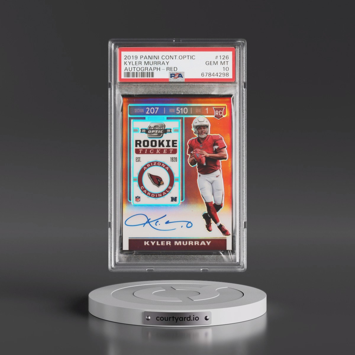 2019 Panini Contenders Optic #126 Kyler Murray - Autograph-Red (PSA 10 GEM MINT)