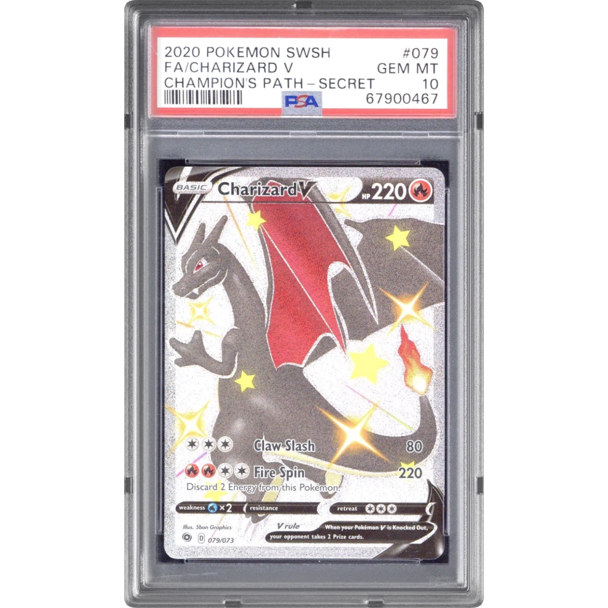 2020 Pokémon Sword & Shield Champion's Path #079 Charizard V - Holo Full Art Secret (PSA 10 GEM MINT)