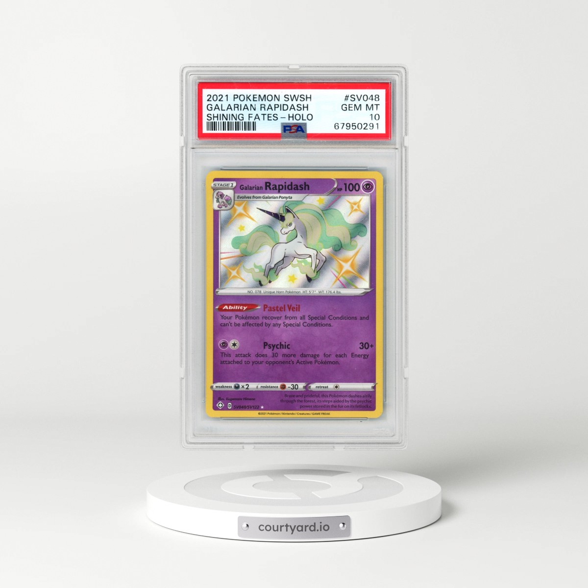 2021 Pokémon Sword & Shield Shining Fates #SV048 Galarian Rapidash - Holo (PSA 10 GEM MINT)