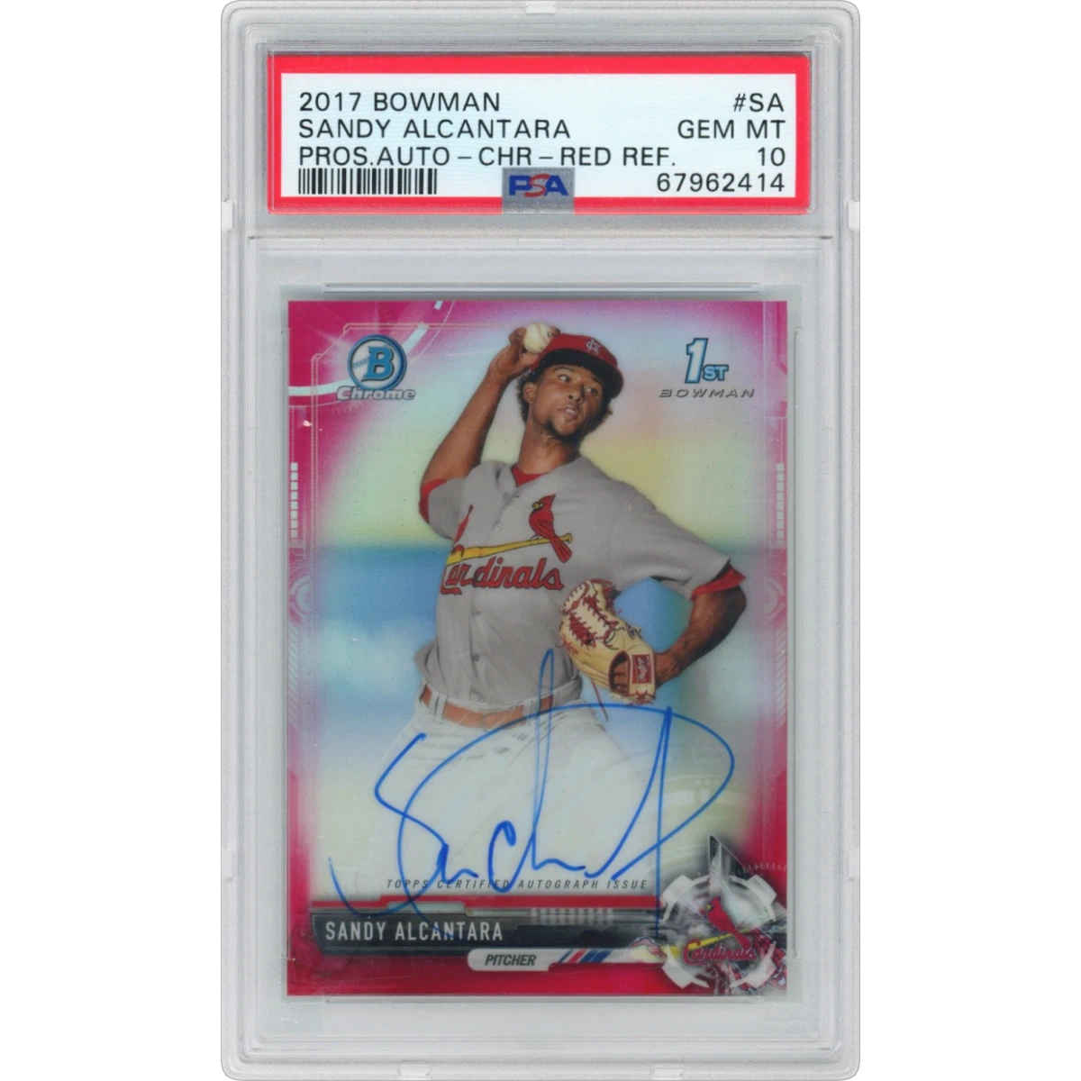 2017 Bowman Prospect Autographs #SA Sandy Alcantara - Chrome-Red Refractor (PSA 10 GEM MINT)