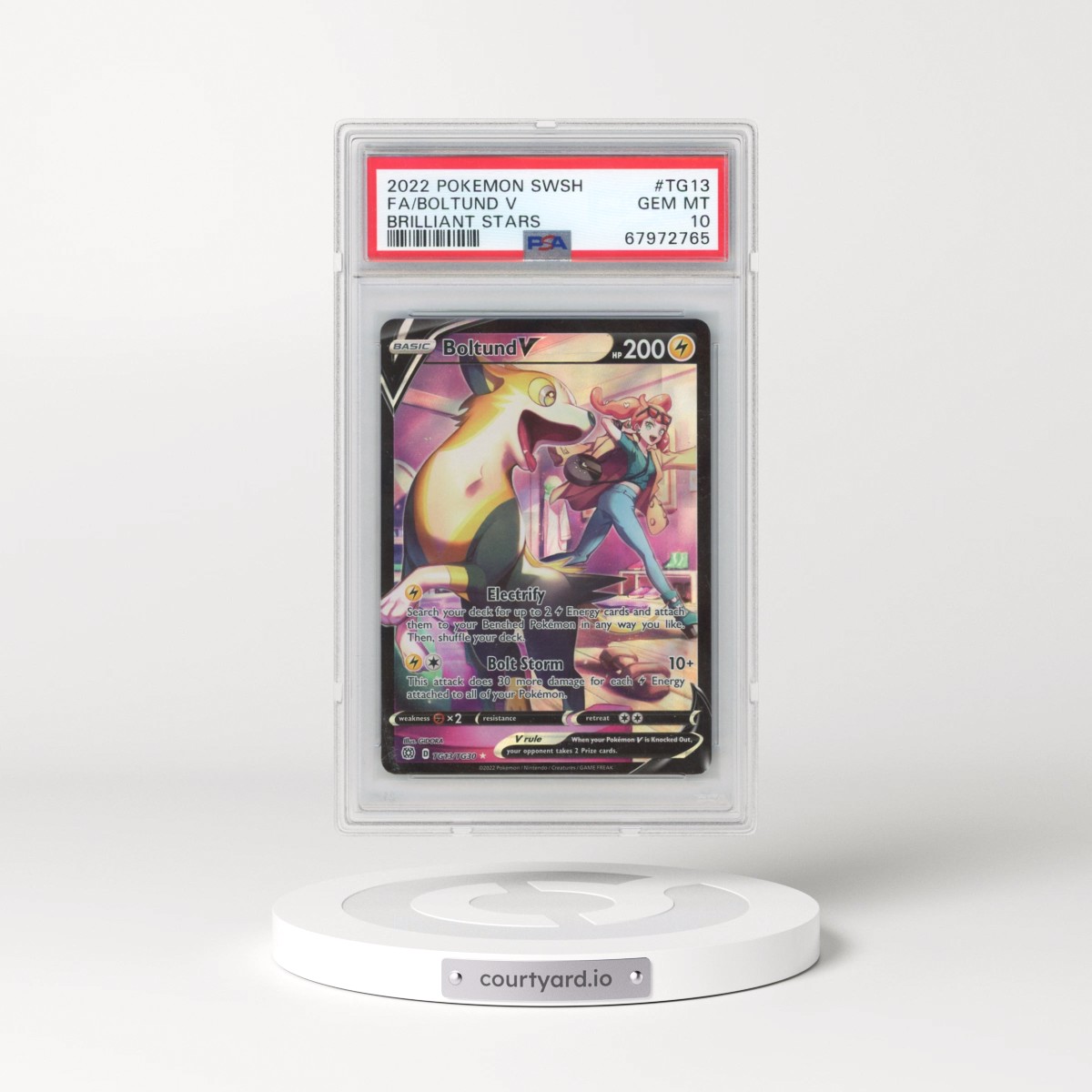 2022 Pokémon Sword & Shield Brilliant Stars #TG13 Boltund V - Holo Full Art (PSA 10 GEM MINT)