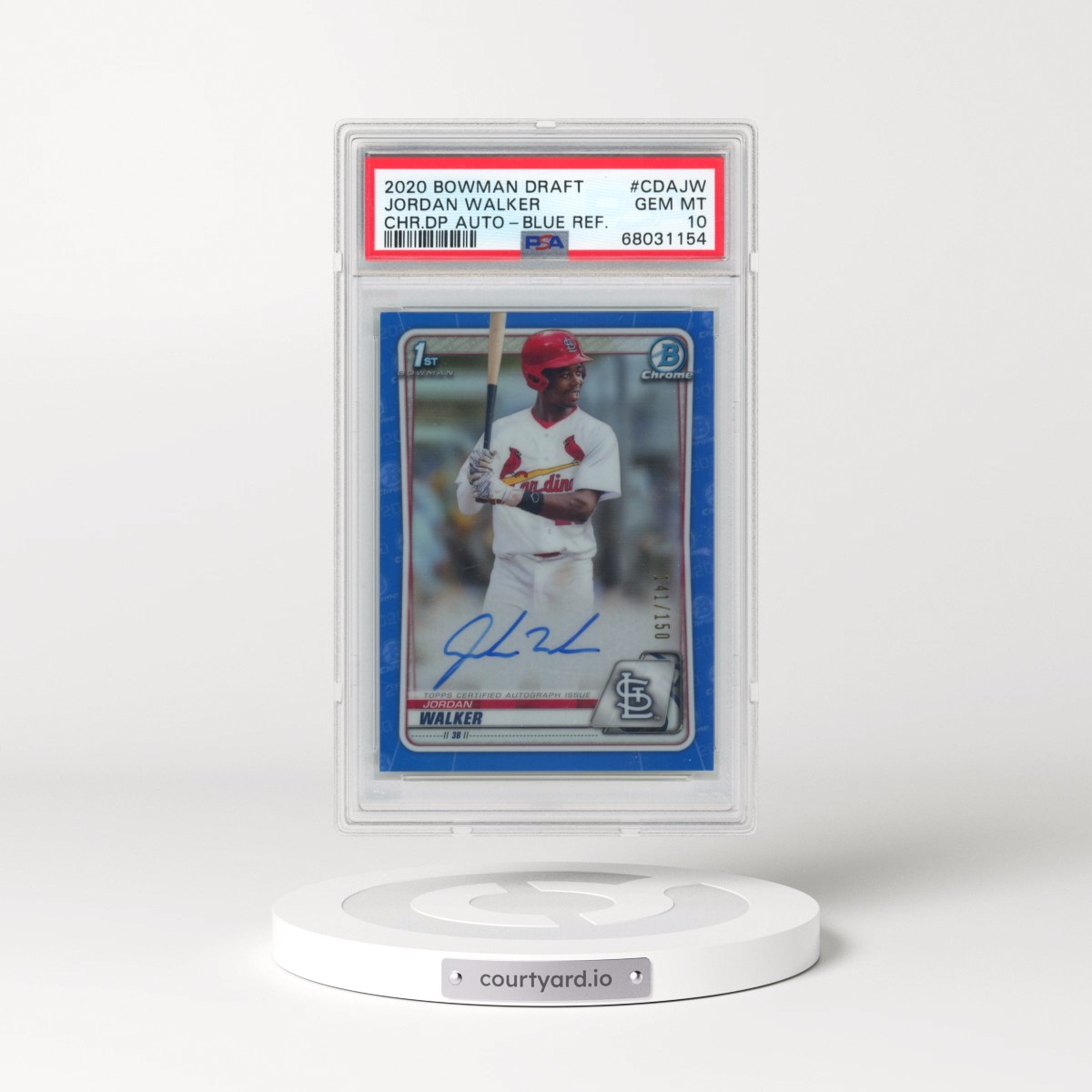 2020 Bowman Draft Chrome Draft Picks Autographs Jordan Walker - Blue Refractor #CDAJW PSA 10